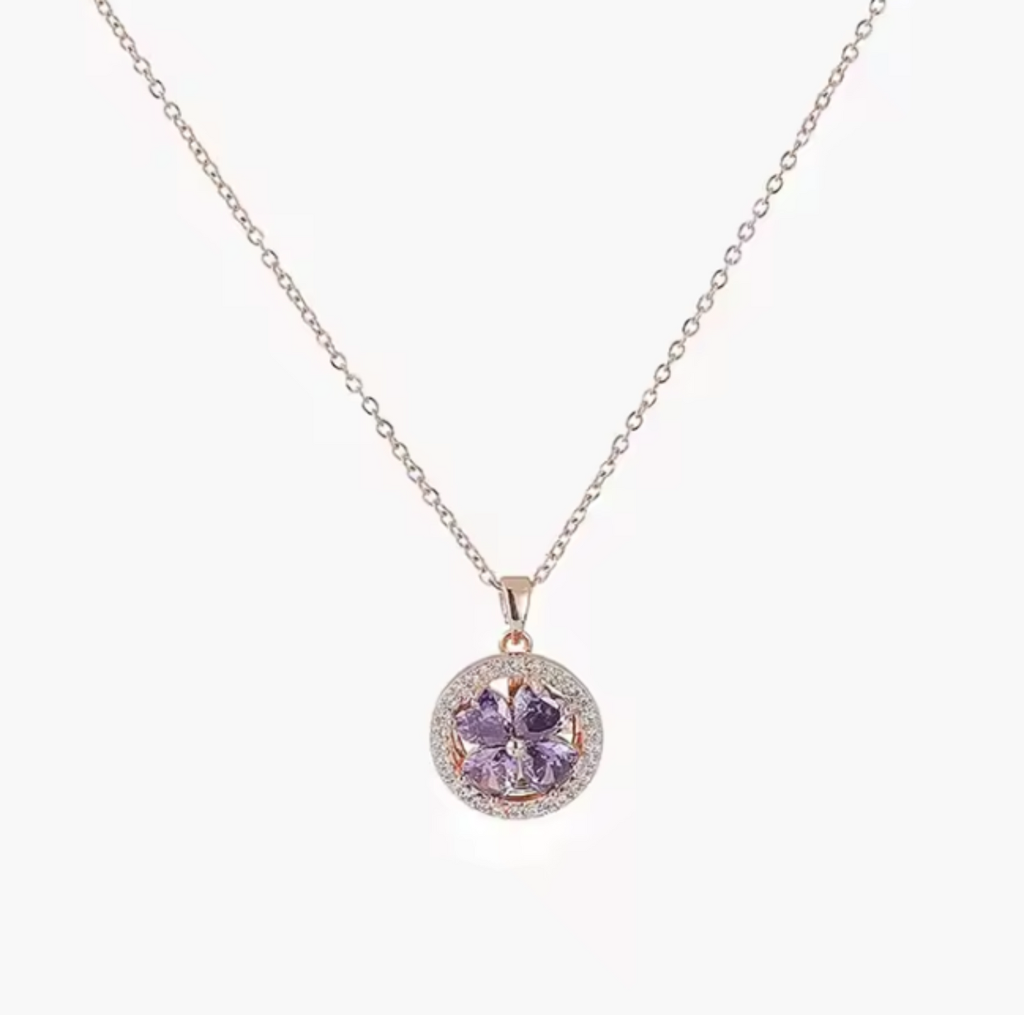 Collier en Acier Inoxydable - Fleur Violette