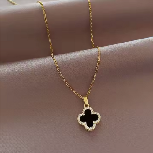 Collier Trèfle à Quatre Feuilles double face NOIR/BLANC