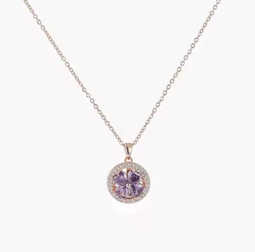 Collier en Acier Inoxydable - Fleur Violette