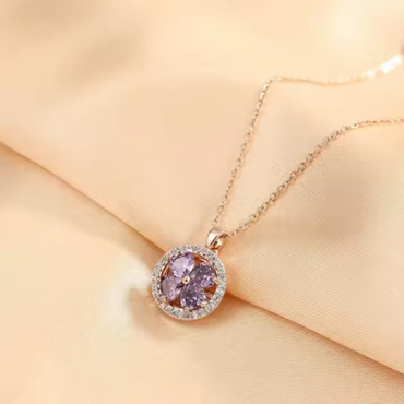 Collier en Acier Inoxydable - Fleur Violette