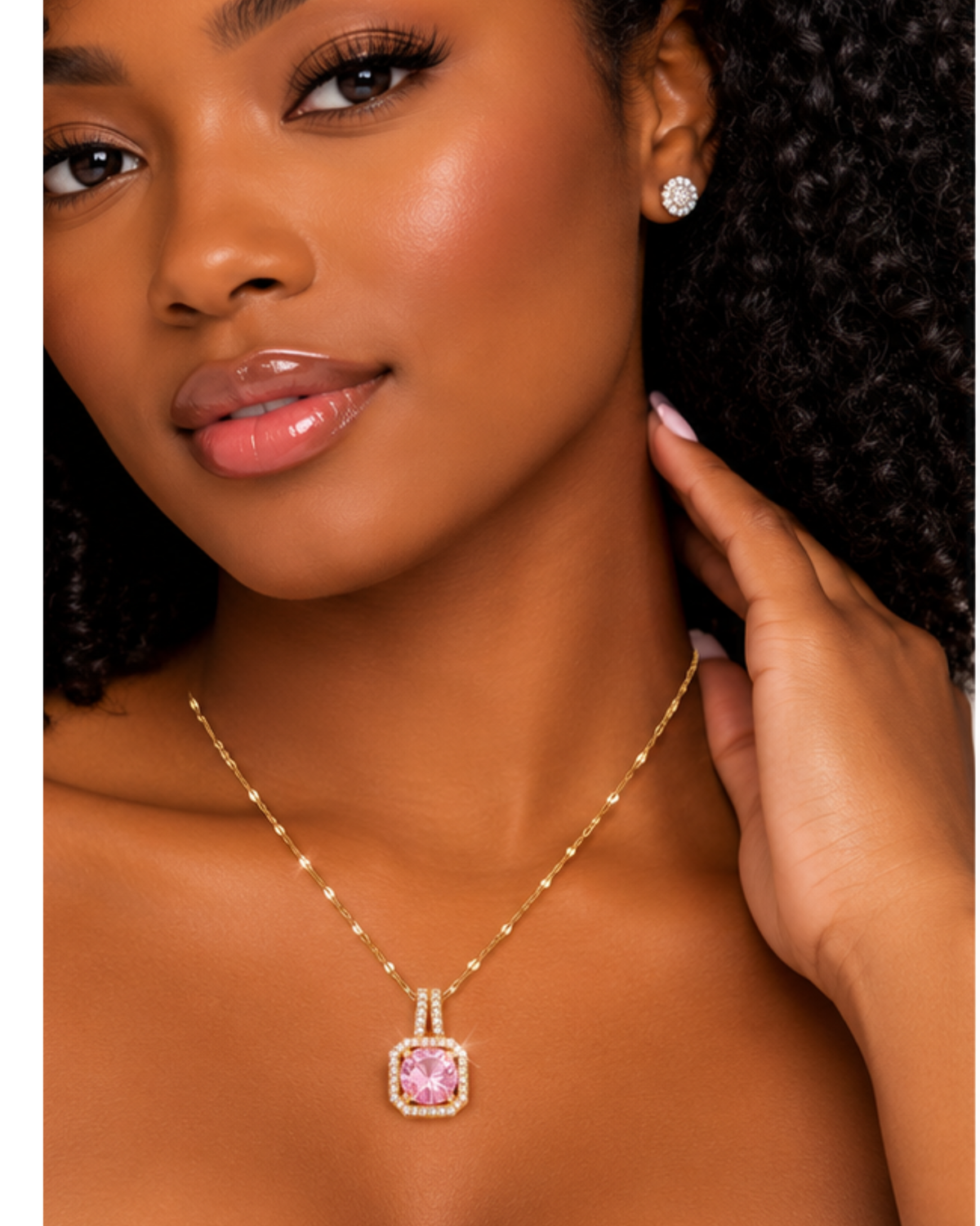 Collier en Acier Inoxydable - carré ROSE