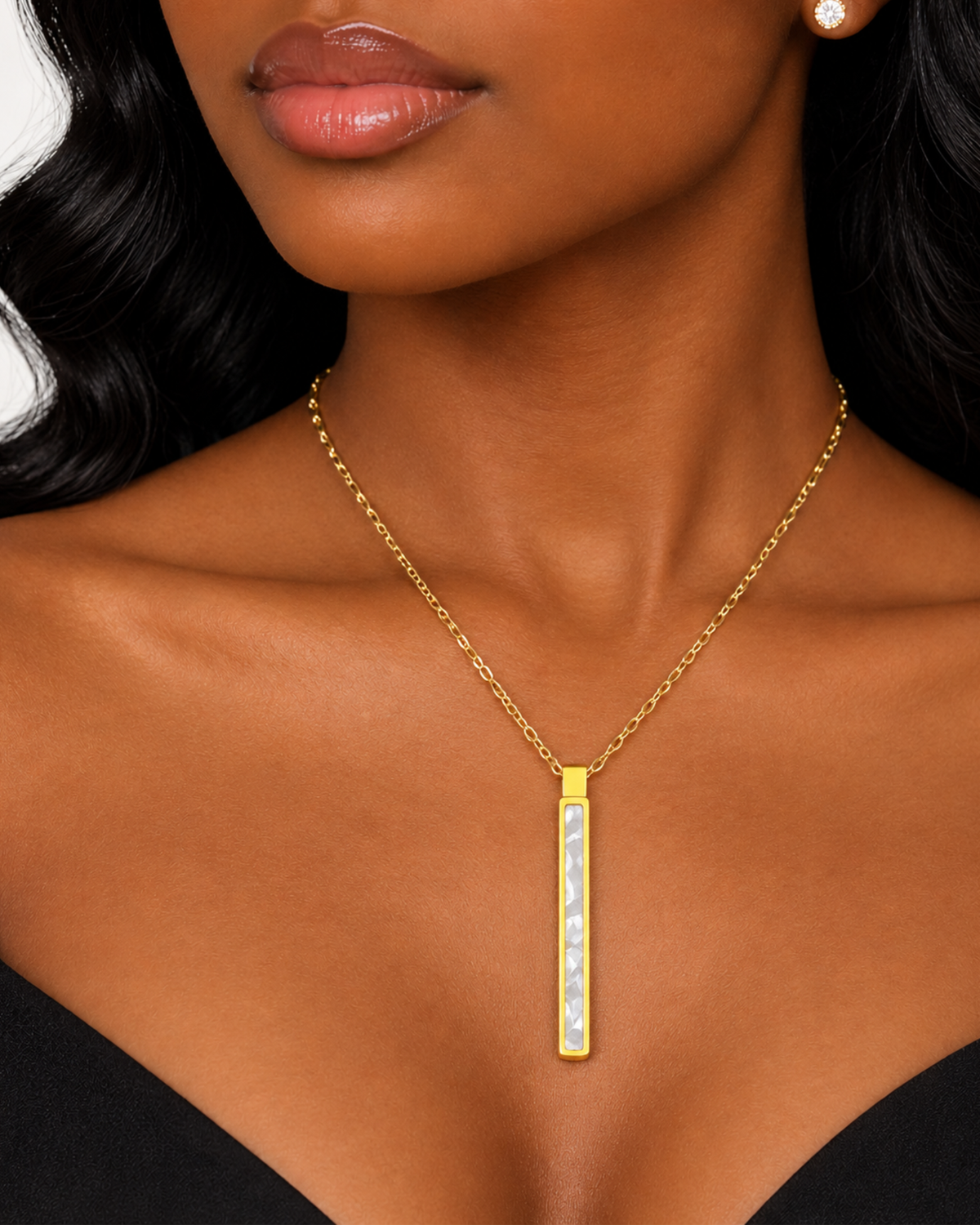 Collier en Acier Inoxydable - Barre Nacrée