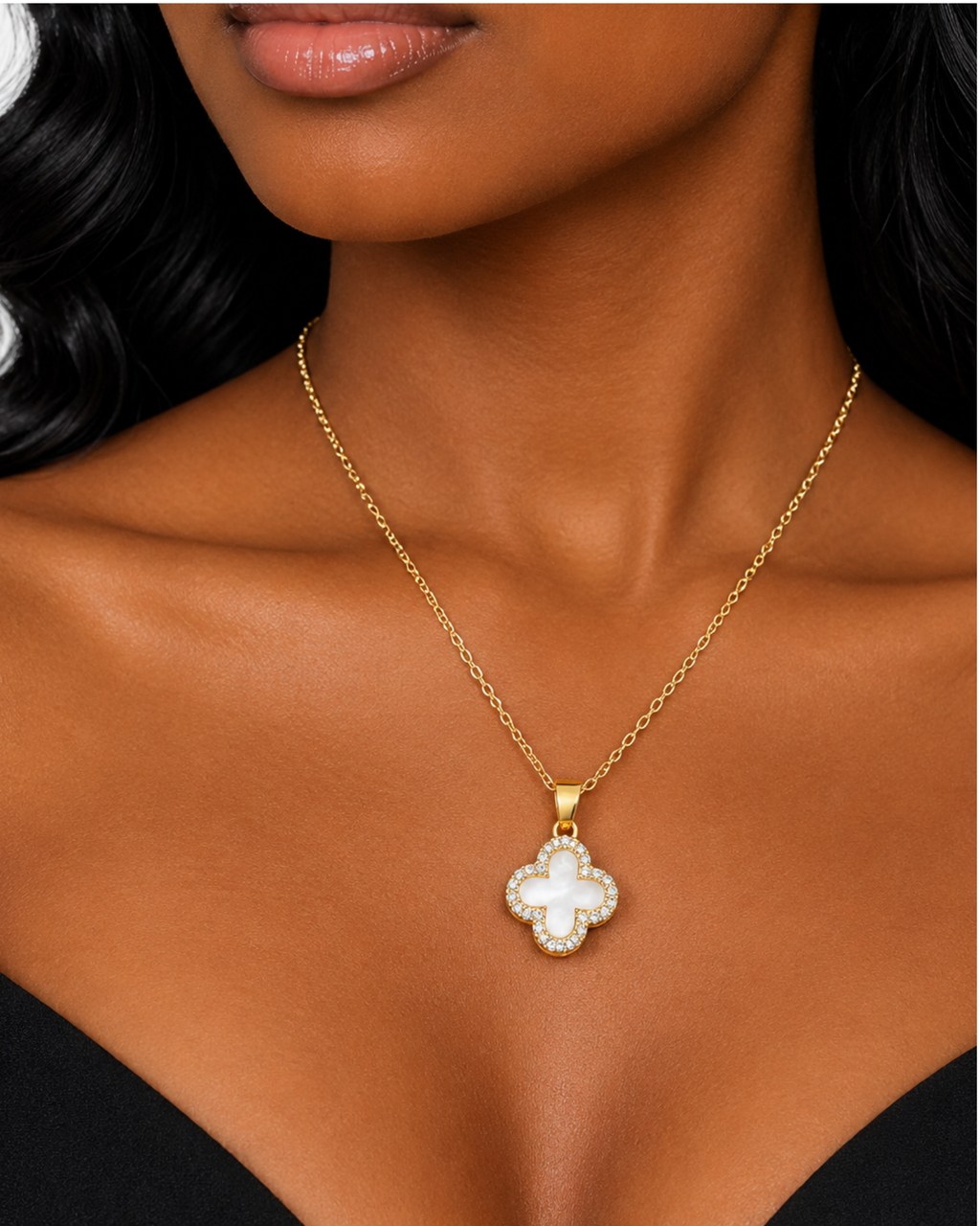 Collier Trèfle à Quatre Feuilles double face NOIR/BLANC
